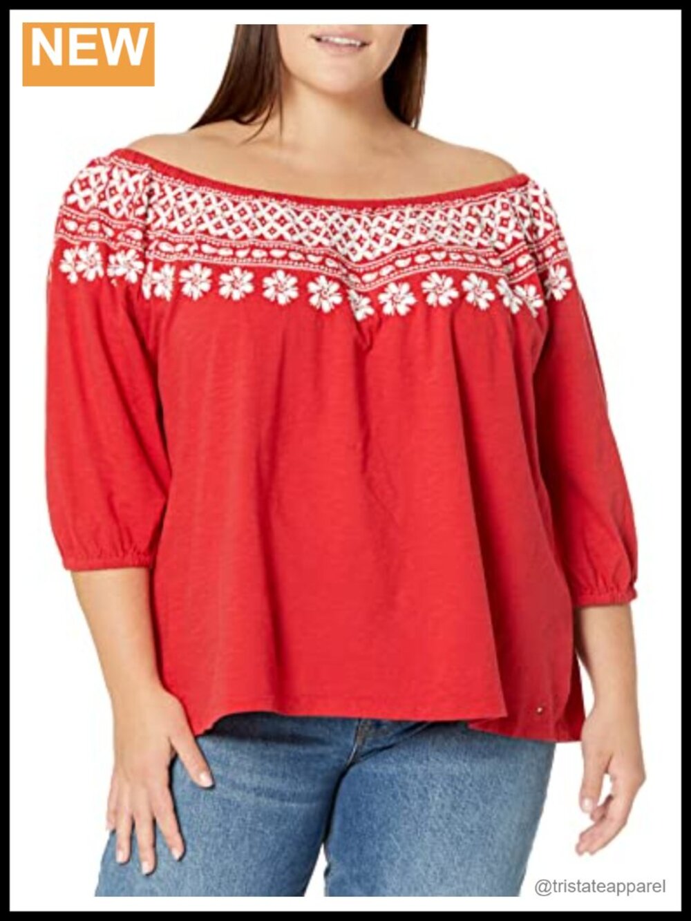 Women's Off Shoulder Floral 3/4 Sleeve Cotton T-Shirt